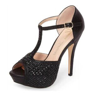 Lauren Lorraine Black Platform Heels Size 6 Crystal Padded Studs Jeweled